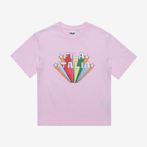 레인보우 반팔 라운드 티셔츠 (핑크)